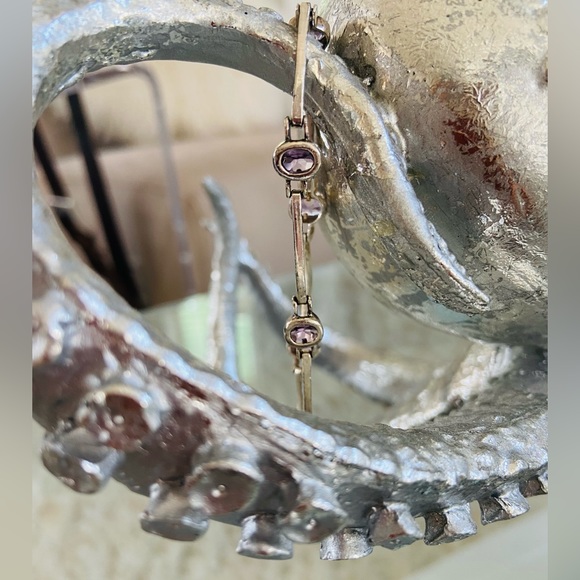 925 silver amethyst vintage tennis bracelet - five amethyst stones. - Picture 5 of 8